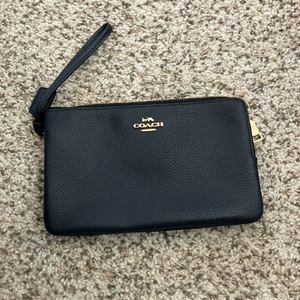 Coach Midnight Navy Wristlet with Gold Details